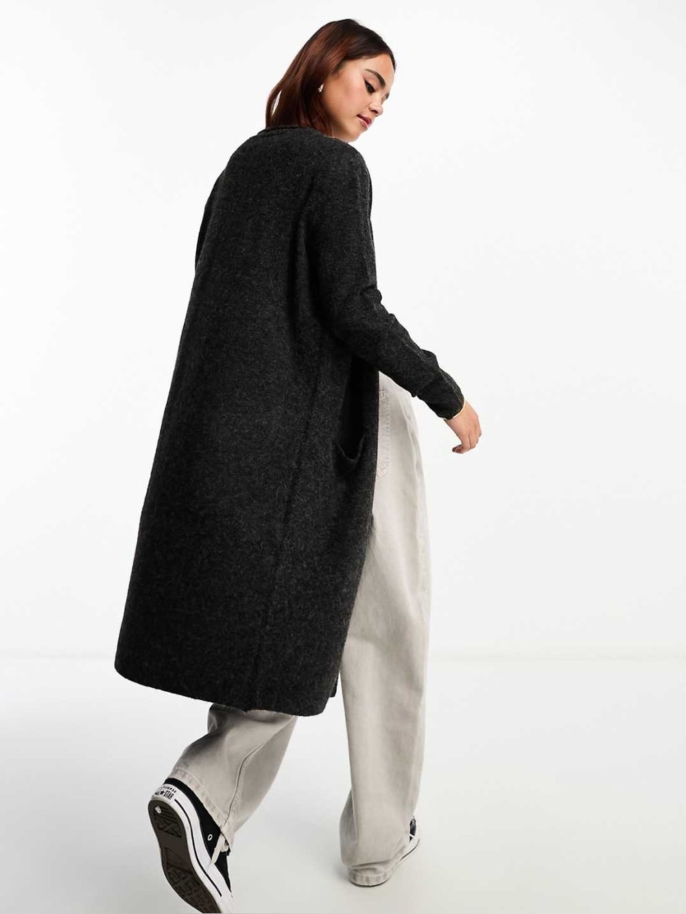 Vero Moda *ALPACA WOOL* Oversize Duster Open Pocket Cardigan - Charcoal Gray XS